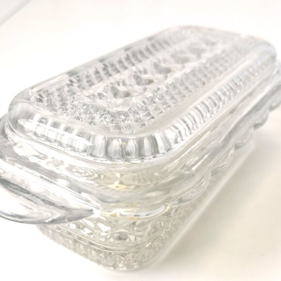 Vtg Anchor Hocking Wexford Clear Glass Butter Dish 1lb Size Diamond Cut 1970s US - Picture 7 of 7